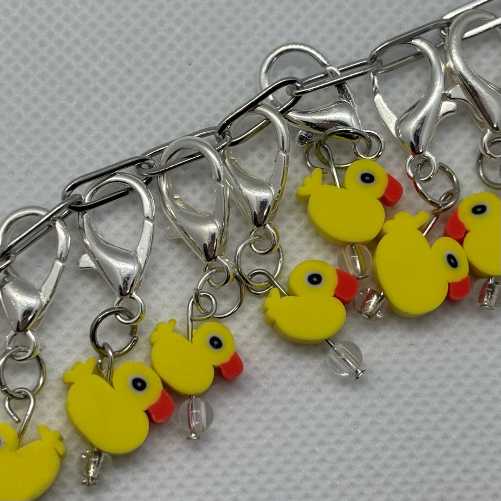 Set of 12 Stitch Markers - Decorative - Silver Tone With Clay Rubber Ducks